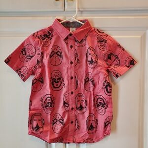 NWT Boys Button Up Shirt Medium 7-8 Marvel Spiderman Hulk Iron Man